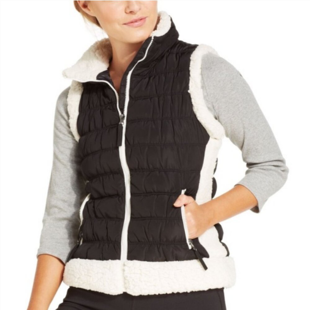 Calvin Klein Performance Black & White Quilted Puffer Vest Sherpa fleece sm